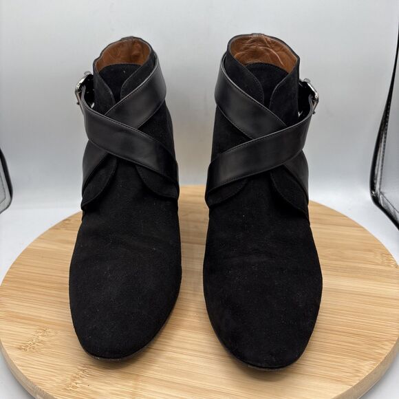 Aquatalia Tillie Suede Wedge Booties Womens 10 Black Cross Buckle Strap - Picture 3 of 12
